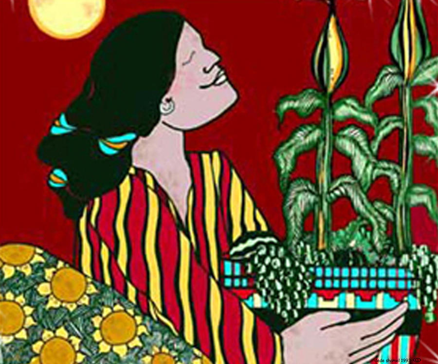 Basket Painting - Corn Girl by Dede Shamel Davalos