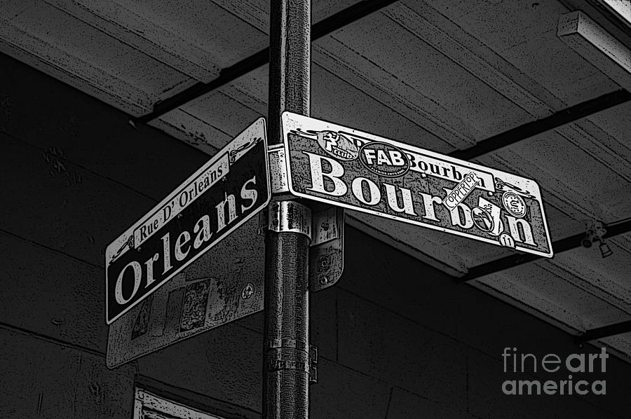 Corner Bourbon and Orleans Sign French Quarter New Orleans Black and White Poster Edges Digital Art  Digital Art by Shawn OBrien