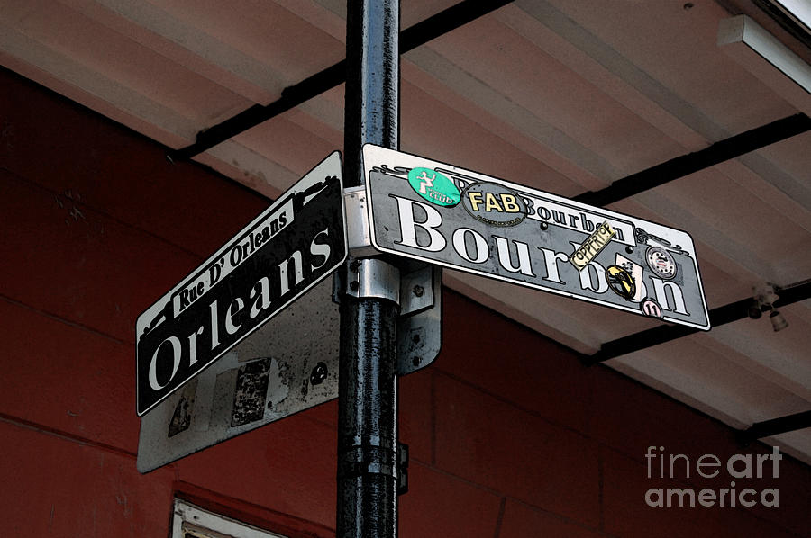 Corner of Bourbon Street and Orleans Sign French Quarter New Orleans Accented Edges Digital Art Digital Art by Shawn OBrien
