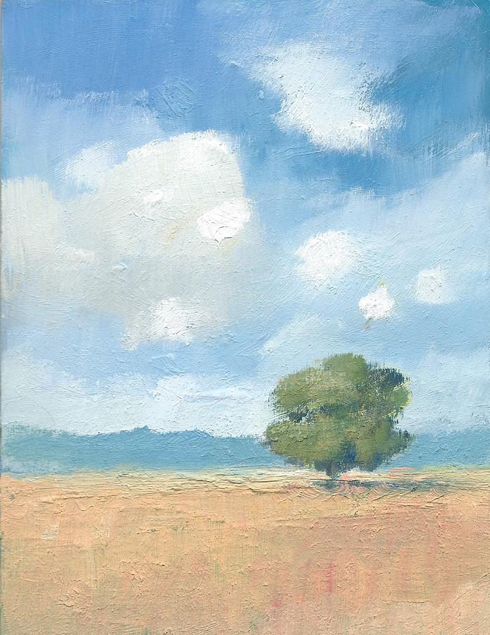 Tree Painting - Cornfields with Oak tree by Alan Daysh