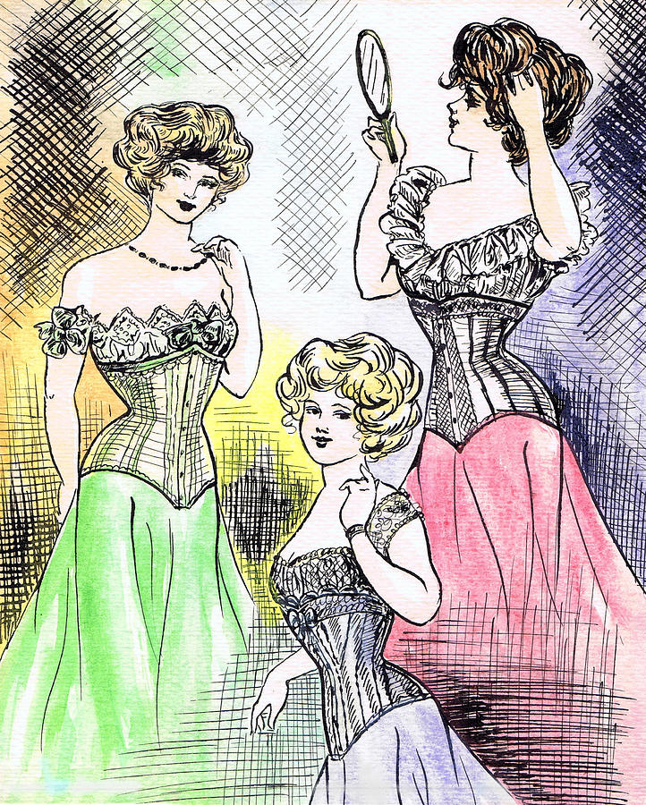Vintage Drawing - Corset Ladies by Mel Thompson