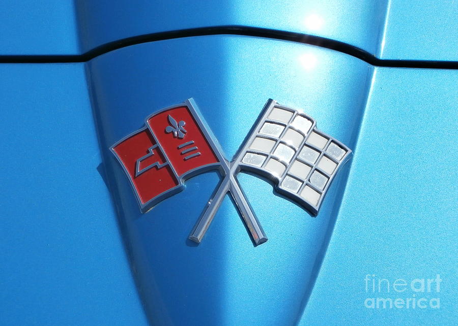 Metallic Blue Photograph - Corvette Crossed Flags by Karyn Robinson