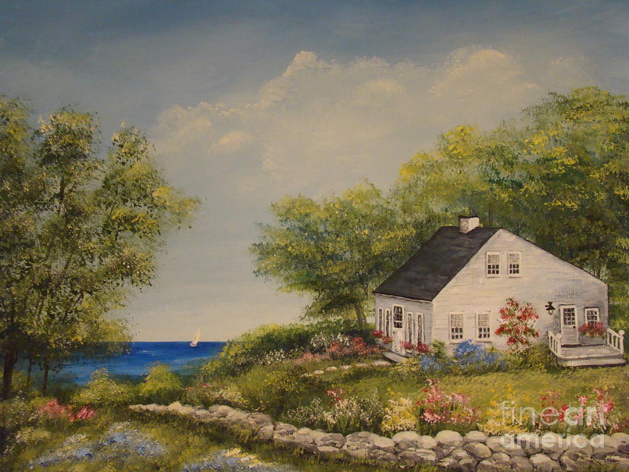 Cottage by the Lake Painting by Leea Baltes
