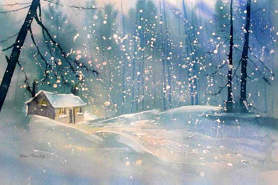 Cottage in the Snow Painting by Glenn Marshall