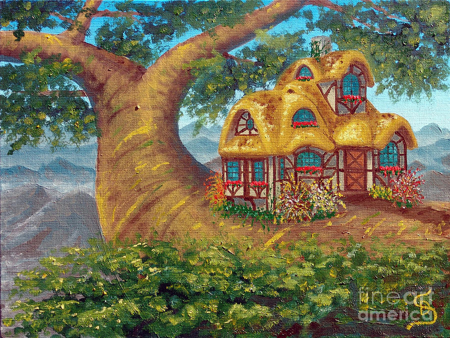 Cottage on a Branch from Arboregal-The Lorn Tree Book Painting by Dumitru Sandru