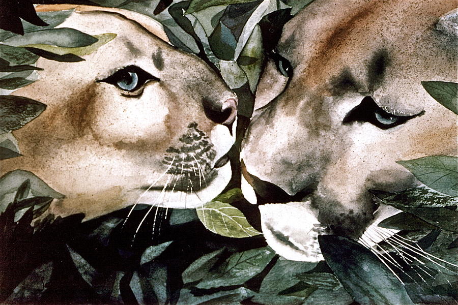 Lion Painting - Cougar Kiss by Frank SantAgata