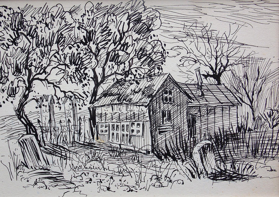 Tree Drawing - Country Shack by Aileen Markowski