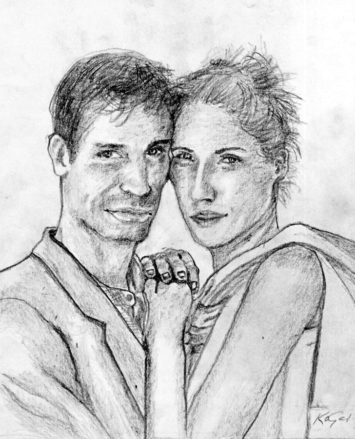 Black And White Drawing - Couple Pencil Portrait by Rogal Studio