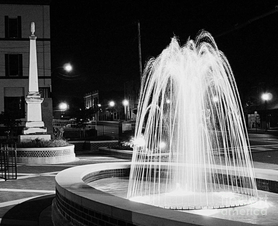 Courthouse Fountain in Calhoun GA BW Photograph by Renee Trenholm