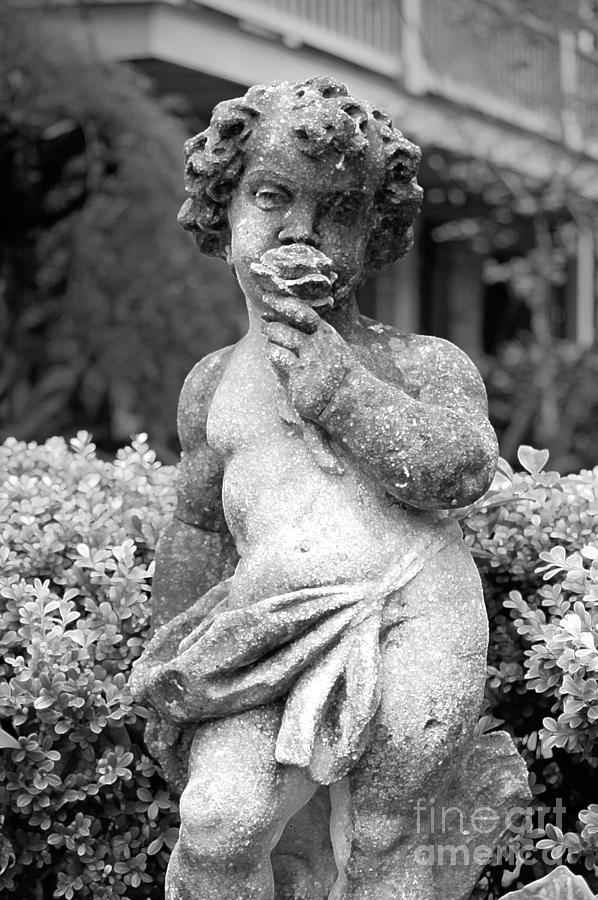 Courtyard Statue of a Cherub French Quarter New Orleans Black and White Accented Edges Digital Art Digital Art by Shawn OBrien