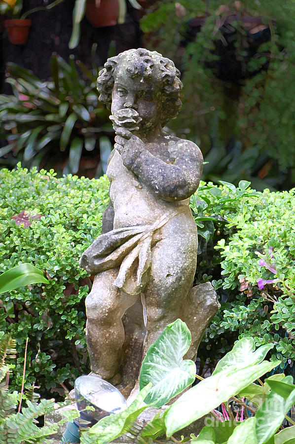 Courtyard Statue of a Cherub Smelling a Rose French Quarter New Orleans Accented Edges Digital Art Digital Art by Shawn OBrien