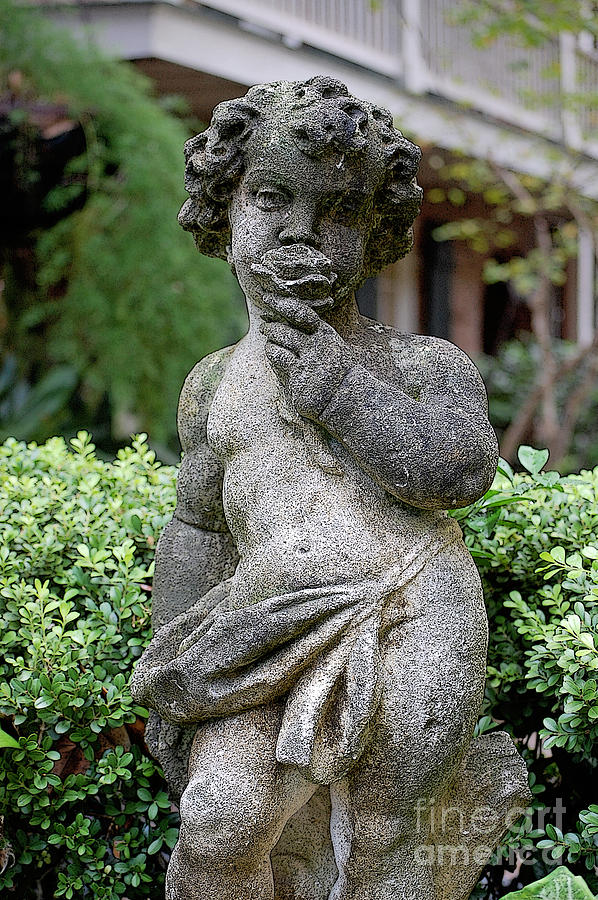 Courtyard Statue of a Cherub Smelling a Rose French Quarter New Orleans DiffPoster Edges Digital Art Digital Art by Shawn OBrien