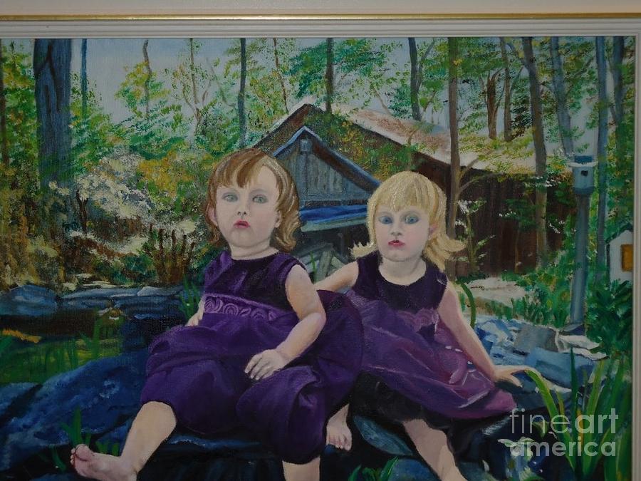 Two Girls Painting - Cousins by Pilar  Martinez-Byrne