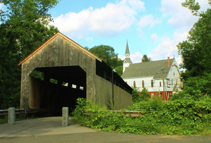 Covered Bridge And Church Conway Ma Photograph by John Burk