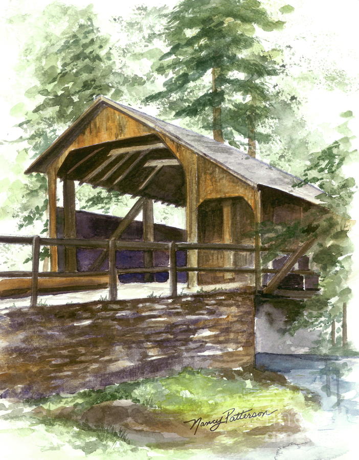 Covered Bridge at Knoebels  Painting by Nancy Patterson