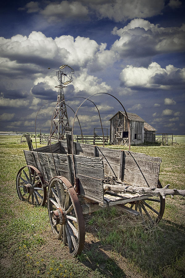 Landscape Photograph - Covered Wagon and Farm in 1880 Town by Randall Nyhof
