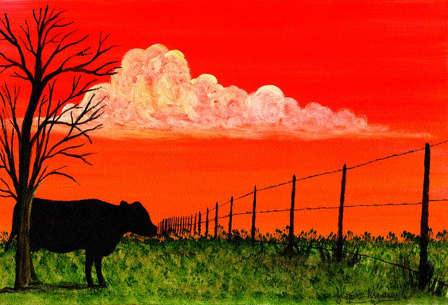 Cow At Sunset 4858 Painting By Jessie Meier Fine Art America