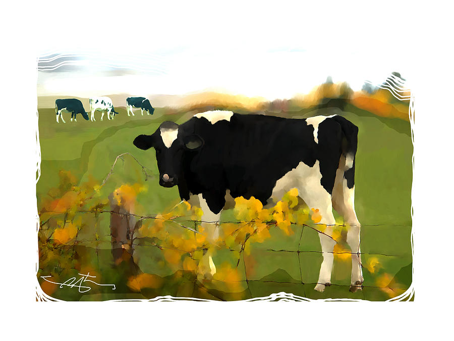 Cow Folk Painting by Bob Salo