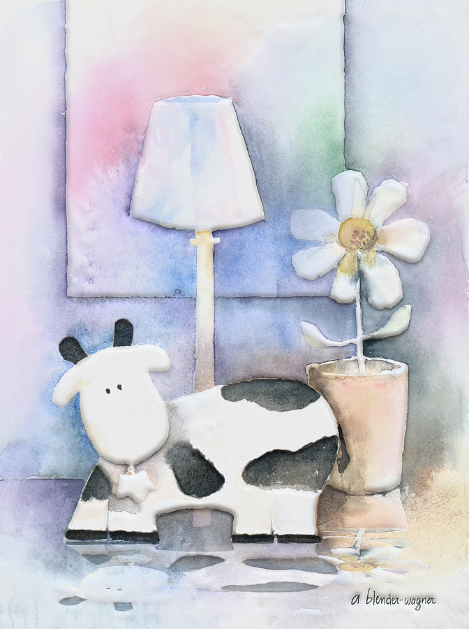 Cow-Lamp-Daisy Still Life Painting by Arline Wagner