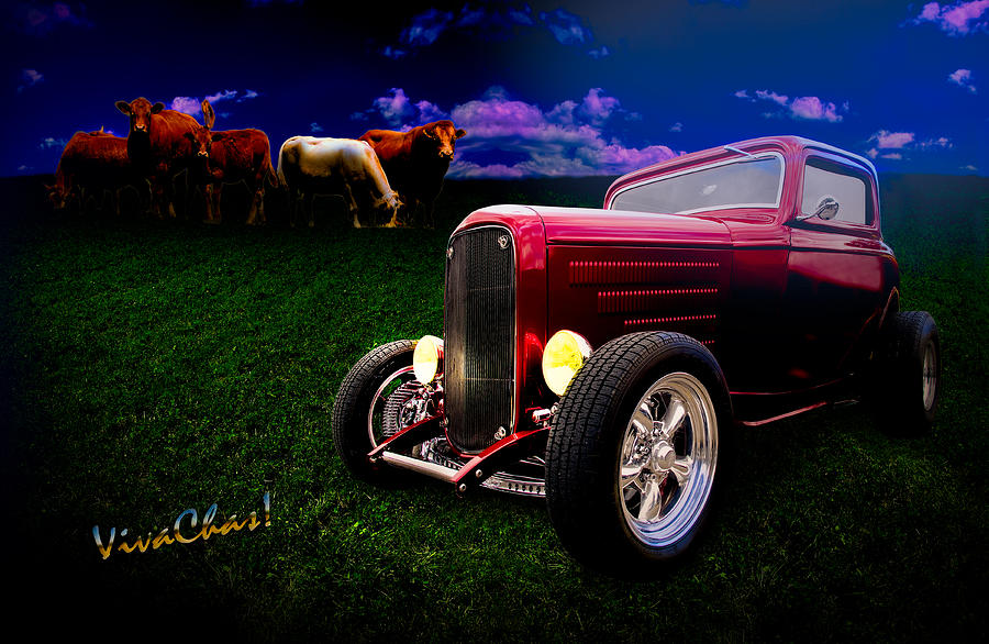 32 Ford Coupe Grazing With The Herd Cow Pasture Boogie Photograph by Chas Sinklier