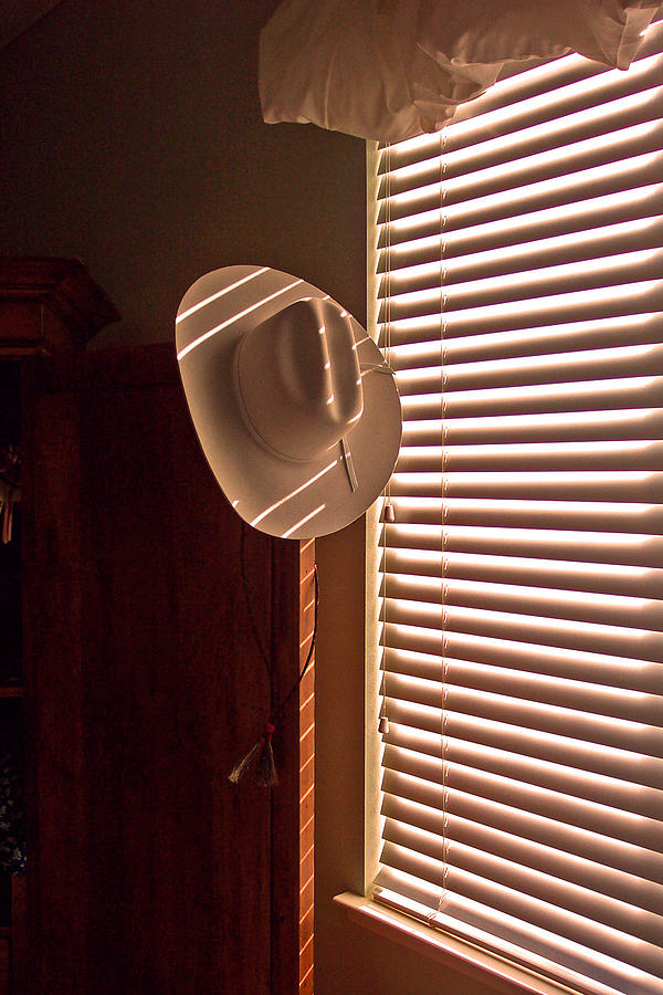 Cowboy Hat And Venetian Blinds Photograph by Eric Tressler