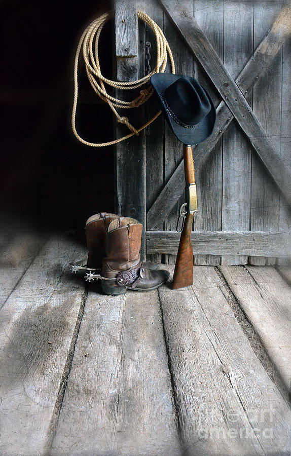 Boot Photograph - Cowboy Hat Boots Lasso and Rifle by Jill Battaglia