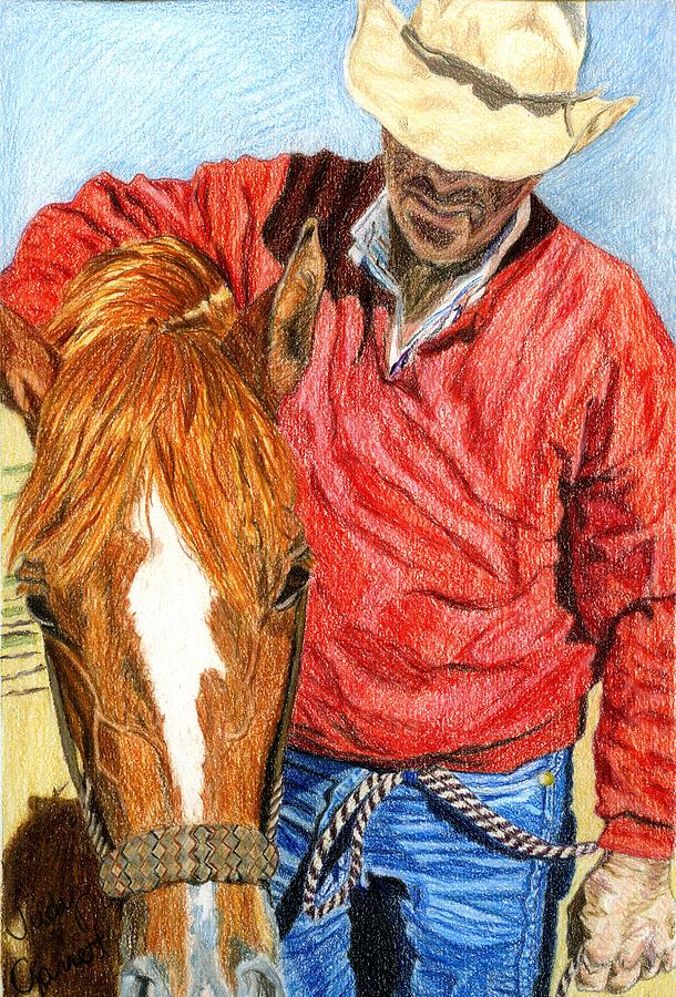 Horse Drawing - Cowboy  by Judy Garrett