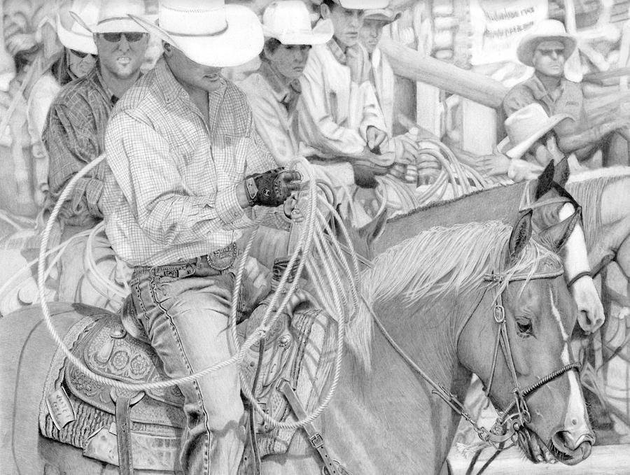 Cowboys at a rodeo Drawing by Alexandra Riley