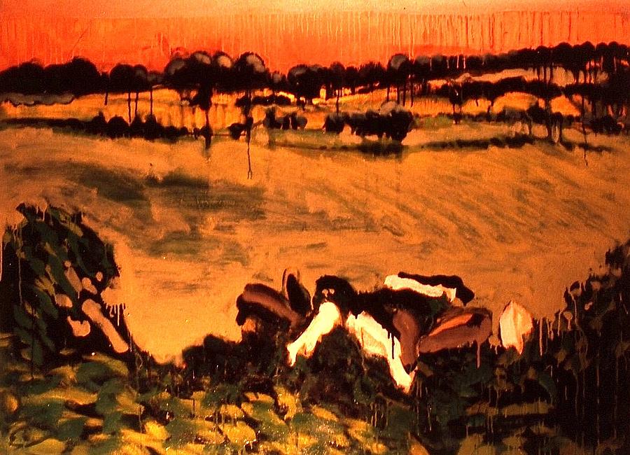 Cows Eating Kudzu Painting by Les Leffingwell
