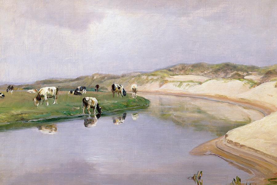 Cow Painting - Cows Grazing at Liver As North Jutland by Niels Pedersen Mols