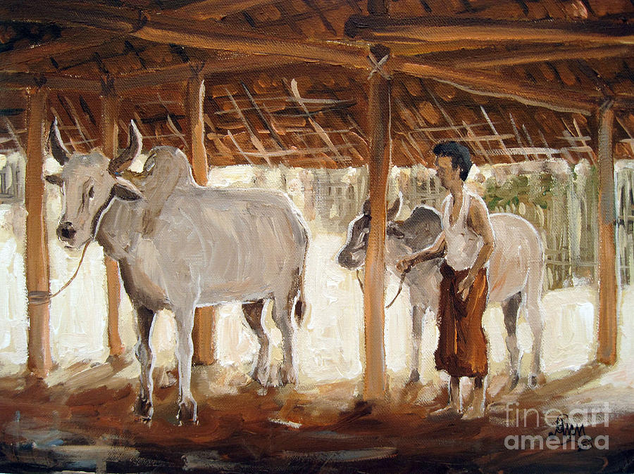 Cowshed Painting by Aung Min Min