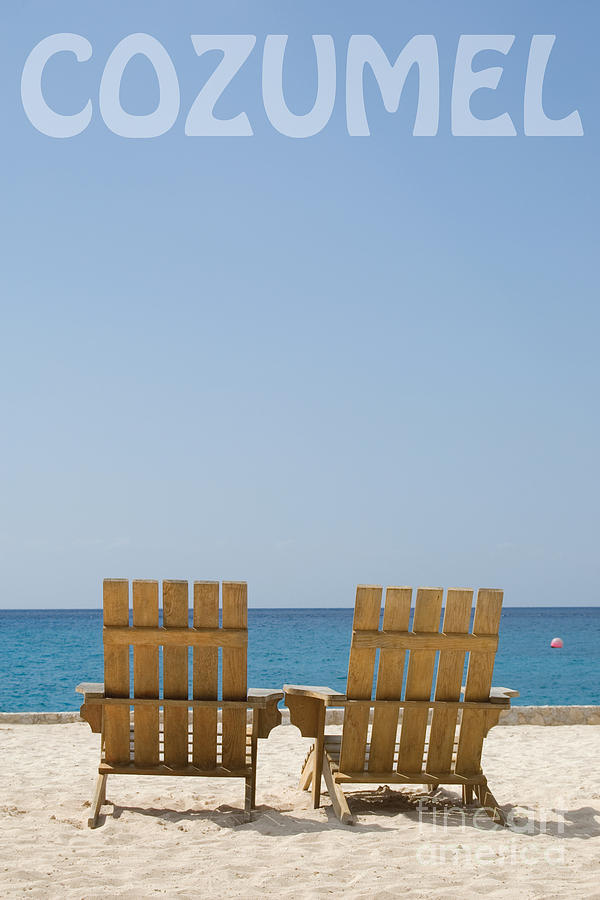 Nature Photograph - Cozumel Mexico Poster Design Beach Chairs and Blue Skies by Shawn OBrien