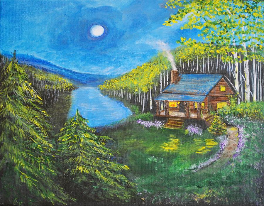Cozy Cabin Painting by Leslie Allen
