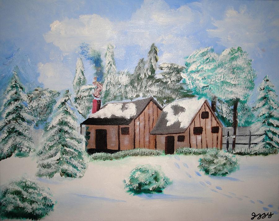 Cozy Christmas Cabin Painting by Izzy Karriker
