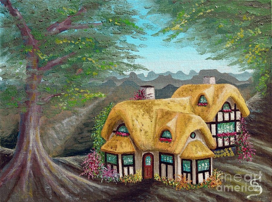 Cozy Cottage from Arboregal-The Lorn Tree Book Painting by Dumitru Sandru