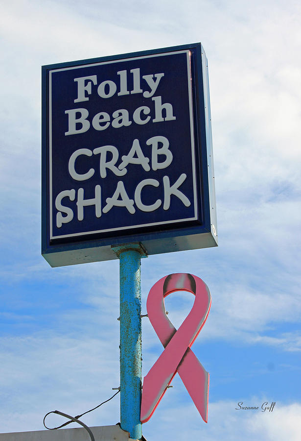 Crab Shack Sign with Pink Ribbon Photograph by Suzanne Gaff