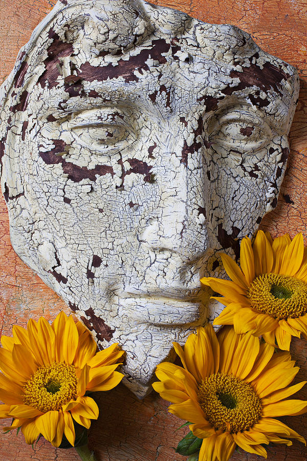 Sunflower Photograph - Cracked Face and Sunflowers by Garry Gay