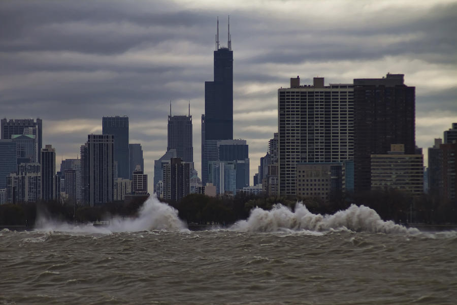 Crashing Surf In Stormy Chicago Photograph