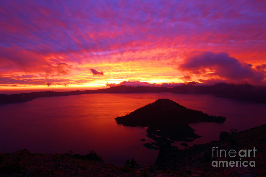 Crater Lake National Park Photograph - Crater Lake Fire In The Sky by Adam Jewell