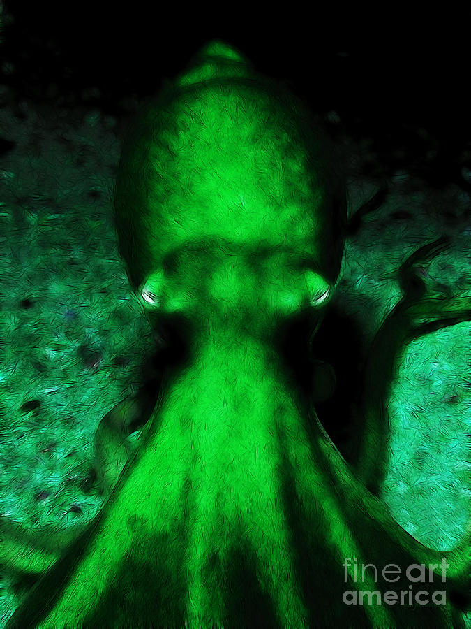 Octopus Photograph - Creatures of The Deep - The Octopus - v4 - Green by Wingsdomain Art and Photography