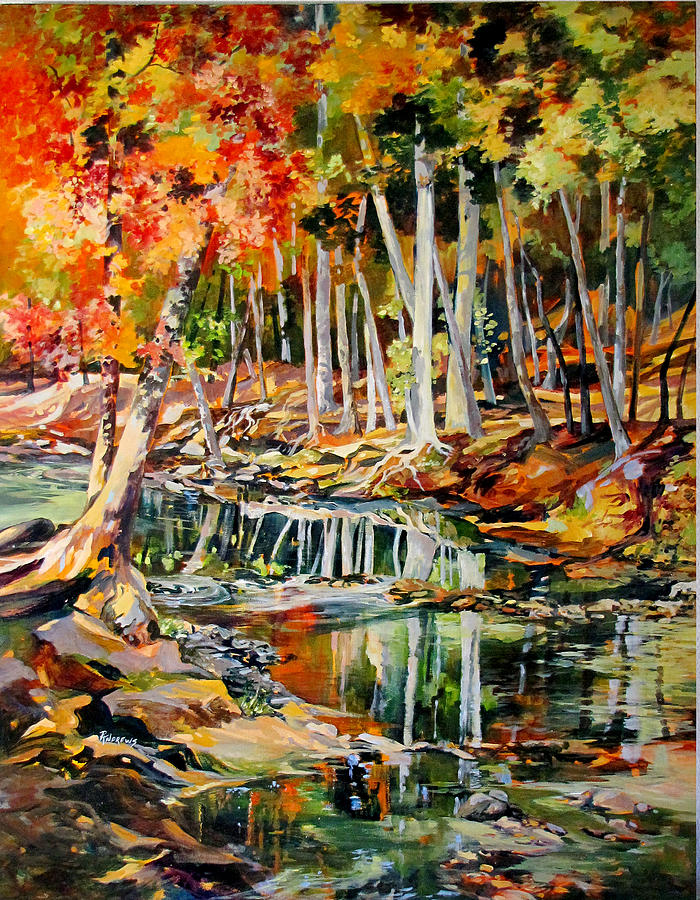 Creekbed Fall Colors Painting by Rae Andrews