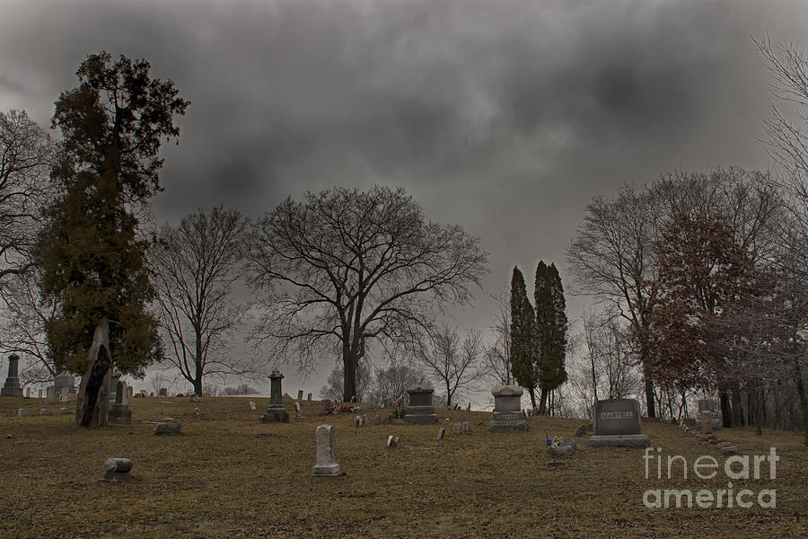 Creepy Old Cemetery With Gathering Storm Clouds Photograph by ...