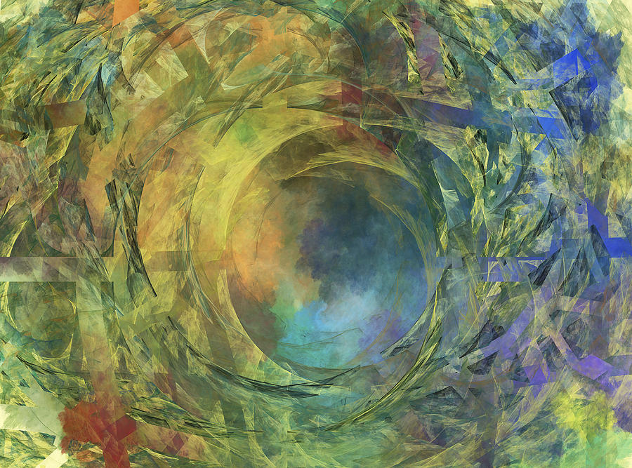 Abstract Digital Art - Crescent Moon and Earth by Betsy Knapp