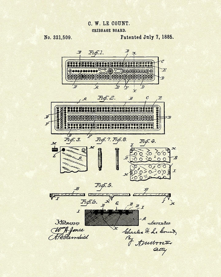 Cribbage Board 1885 Patent Art Drawing by Prior Art Design