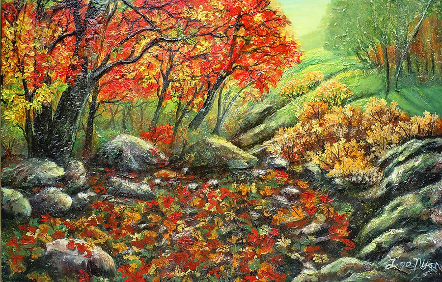 Crimson Lights Up The Forest Painting by Lee Nixon