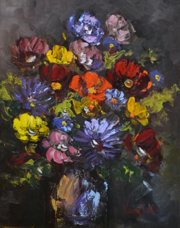 Flower Painting - Crock of Flowers by Kathy  Cuiffi
