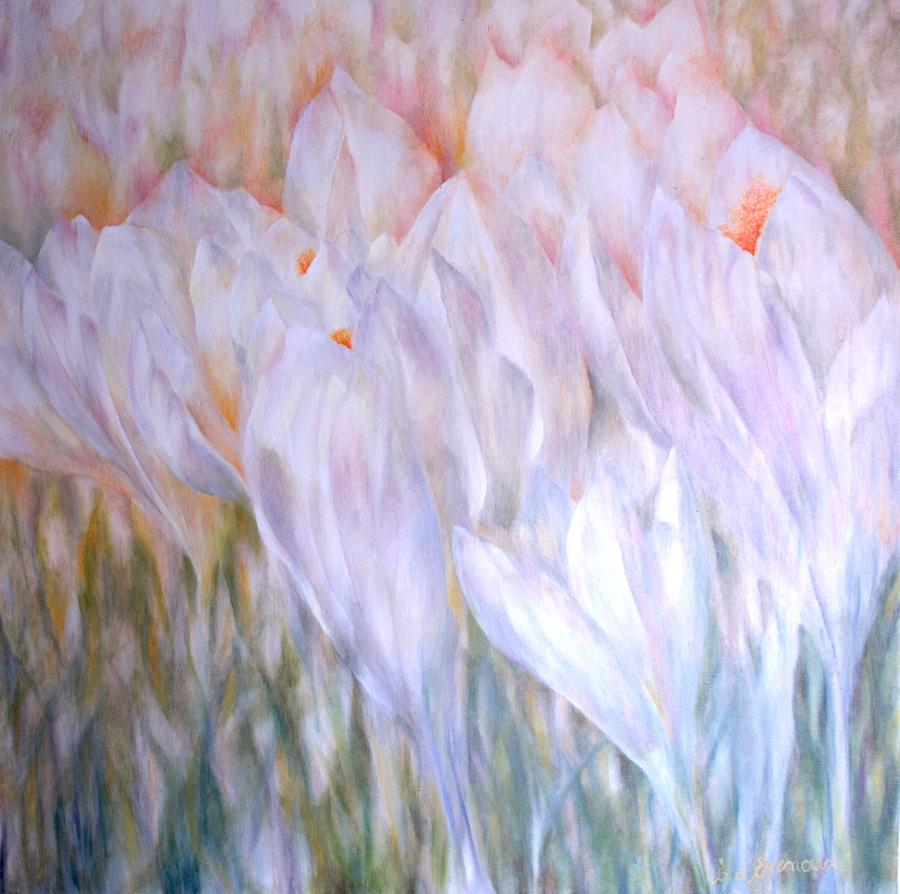 Flowers Still Life Painting - Crocus by Elisabet DEpenoux