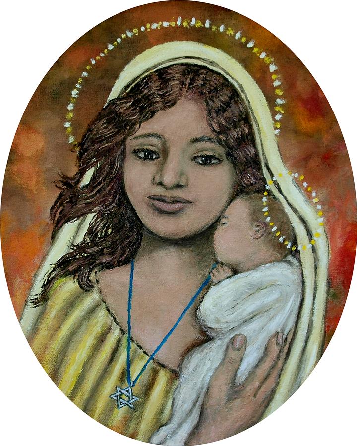 Cropped Oval Print of Madonna of the Star of David Painting by Kathleen McDermott