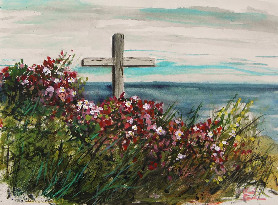 Cross and Sea Roses Painting by John Williams