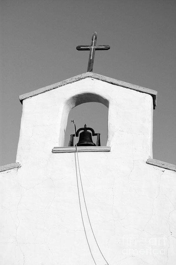 Cross and Steeple Bell of Calera Church in West Texas Black and White Photograph by Shawn OBrien